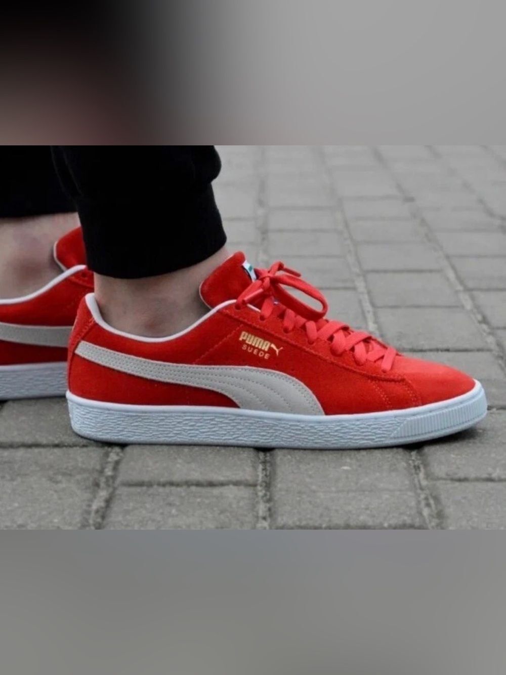 Puma “For All Time” Red Suede Sneakers with White Accents Sz 8
